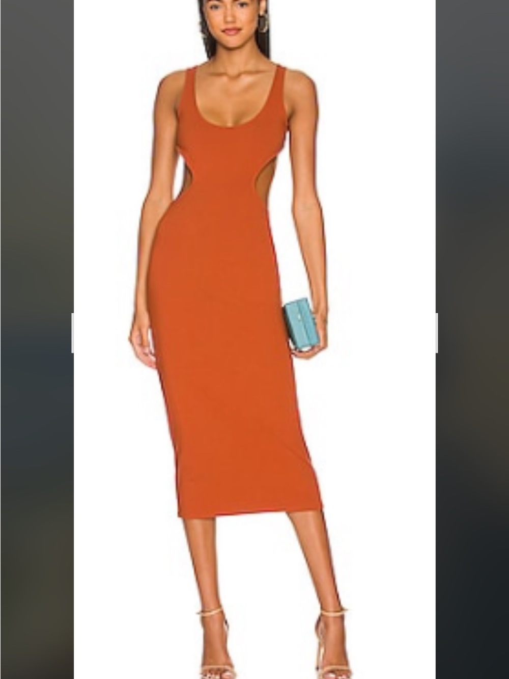 Lovers + Friends Sleeveless Cutout Midi Dress in Rust Orange